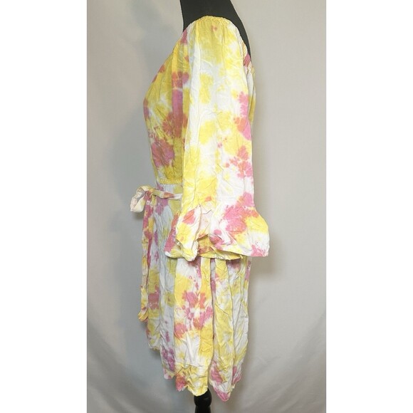 Feathers Tie Dye Off Shoulder Mini Dress Boho Bright Women's Plus 1X - Picture 2 of 12